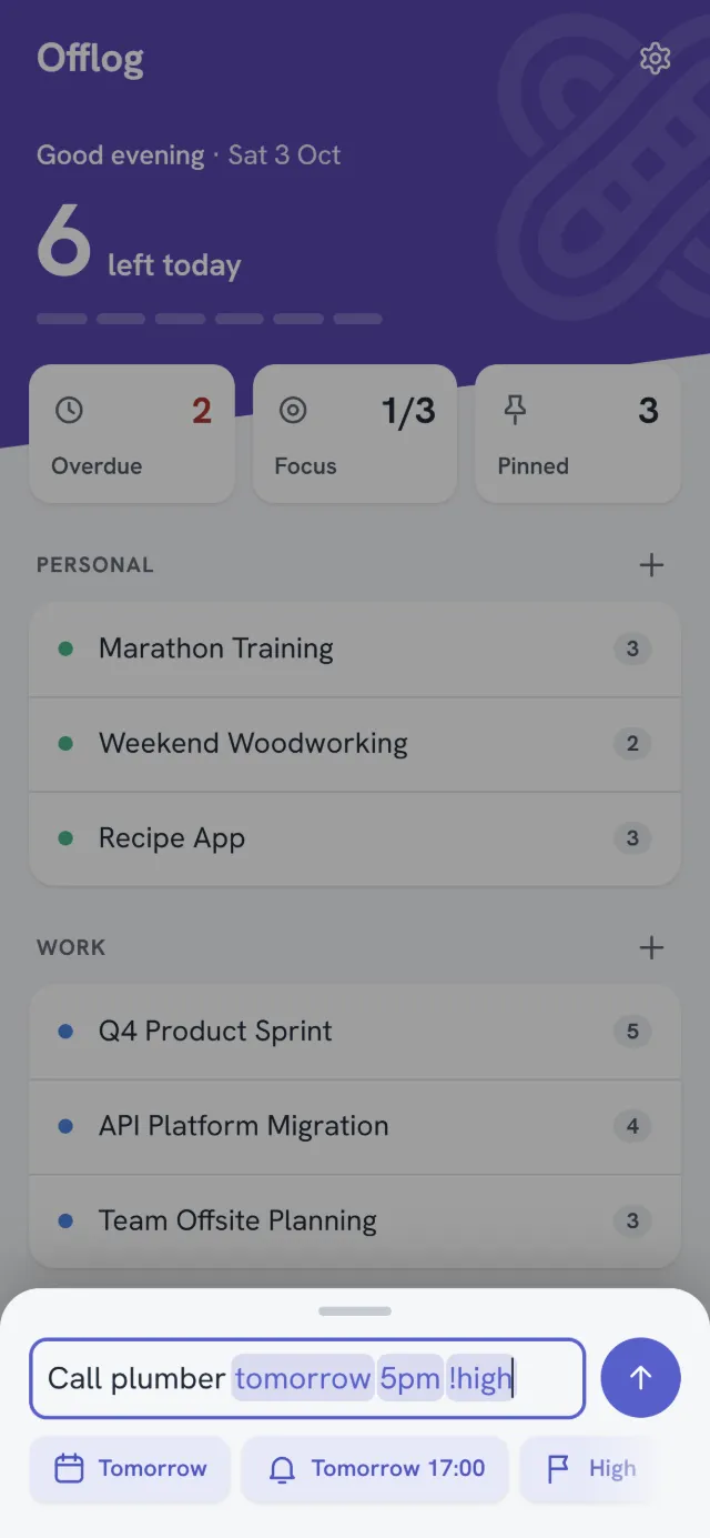Quick Add: the date, reminder time and priority are picked out as you type