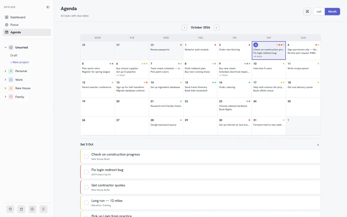 The Agenda month on Windows with a day's tasks