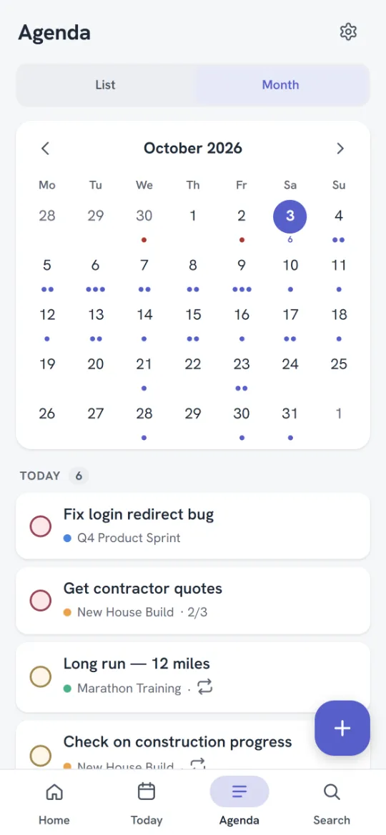 The Agenda month with dots on busy days